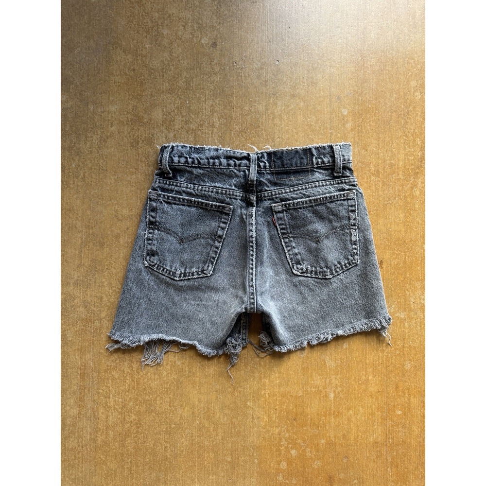 VTG 90s Levis Mini Booty Cut Off Black Denim Shorts 550s Distressed WMS (28W)